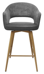 Hanson Grey Fabric And Dark Grey Faux Leather Two Tone Return Swivel Bar Stool with Oak Effect Legs (Single) - Home Furniture Interiors