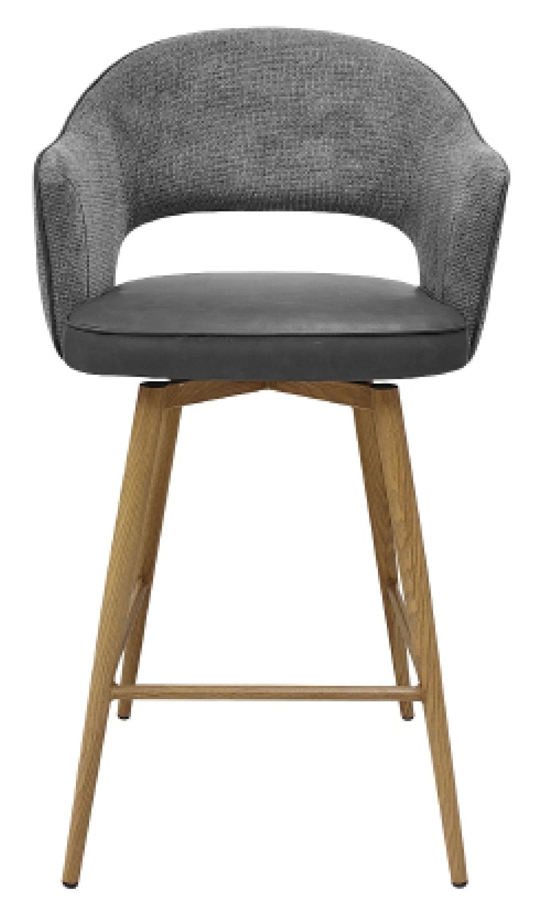 Hanson Grey Fabric And Dark Grey Faux Leather Two Tone Return Swivel Bar Stool with Oak Effect Legs (Single) - Home Furniture Interiors
