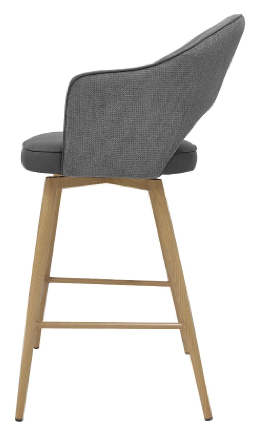 Hanson Grey Fabric And Dark Grey Faux Leather Two Tone Return Swivel Bar Stool with Oak Effect Legs (Single) - Home Furniture Interiors