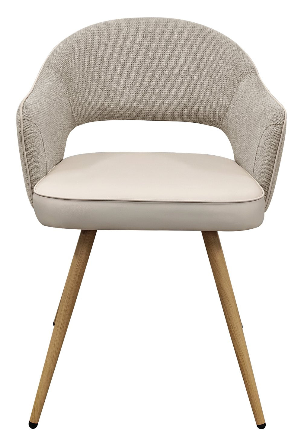 Hanson Beige Fabric And Ivory Faux Leather Two Tone Chair with Oak Effect Legs (Pair) - Home Furniture Interiors