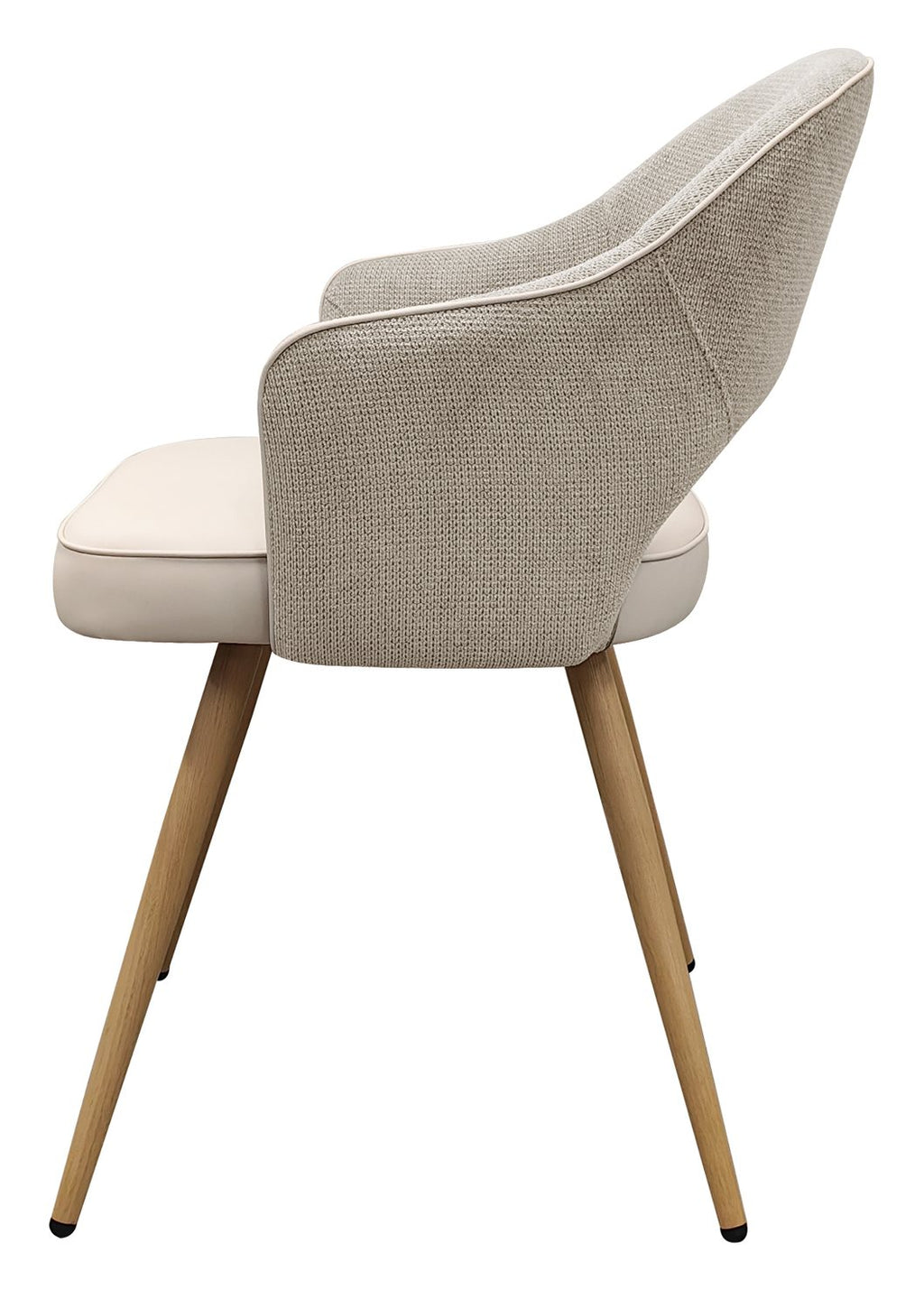 Hanson Beige Fabric And Ivory Faux Leather Two Tone Chair with Oak Effect Legs (Pair) - Home Furniture Interiors