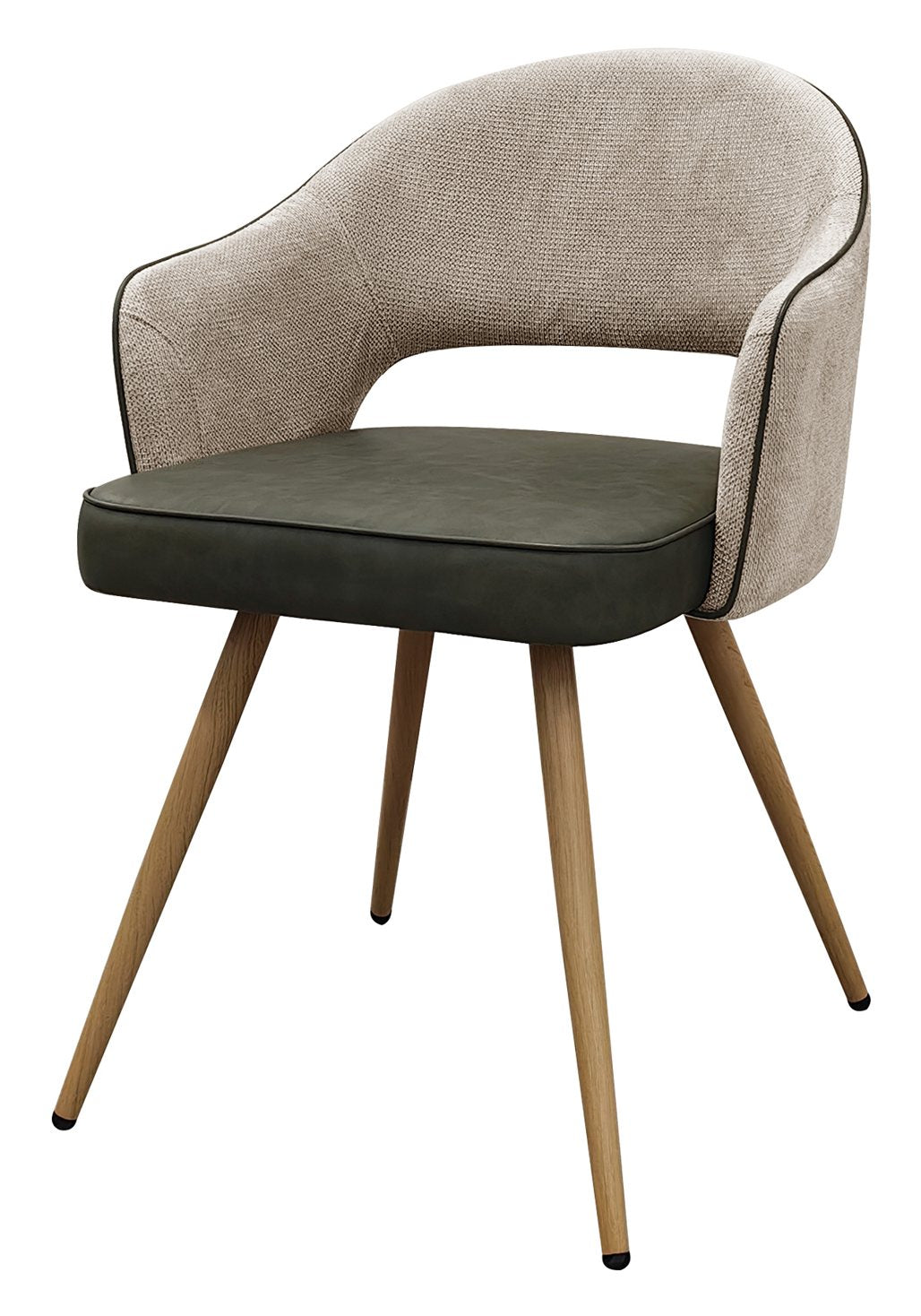 Hanson Beige Fabric And Olive Faux Leather Two Tone Chair with Oak Effect Legs (Pair)