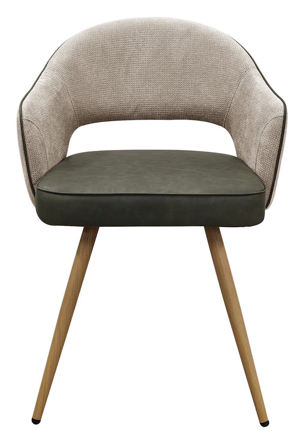 Hanson Beige Fabric And Olive Faux Leather Two Tone Chair with Oak Effect Legs (Pair) - Home Furniture Interiors