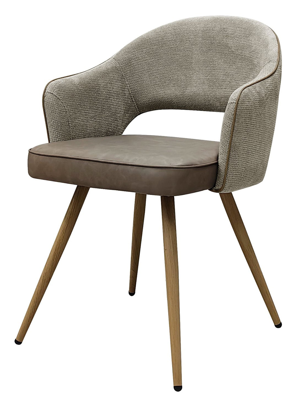 Hanson Beige Fabric And Stone Vintage Faux Leather Two Tone Chair with Oak Effect Legs (Pair)