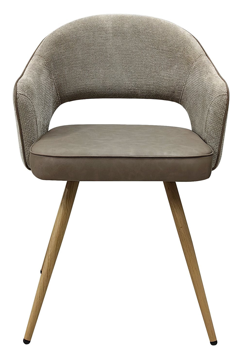 Hanson Beige Fabric And Stone Vintage Faux Leather Two Tone Chair with Oak Effect Legs (Pair) - Home Furniture Interiors