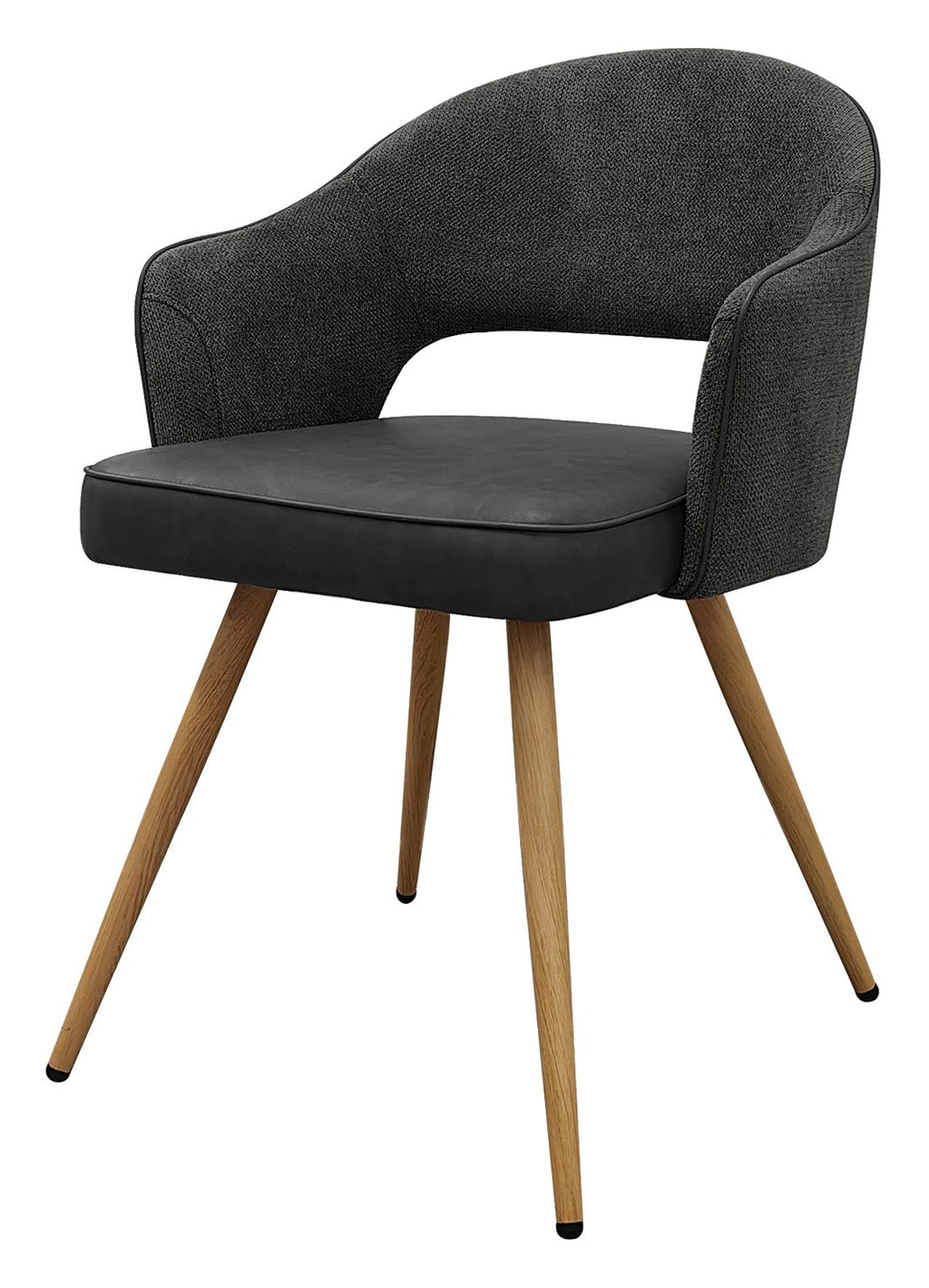 Hanson Grey Fabric And Dark Grey Faux Leather Two Tone Chair with Oak Effect Legs (Pair)
