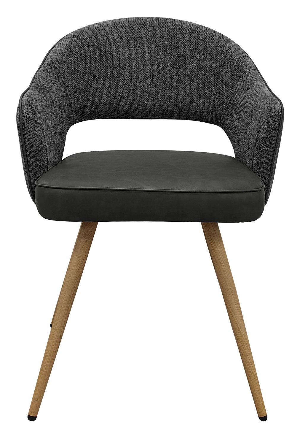 Hanson Grey Fabric And Dark Grey Faux Leather Two Tone Chair with Oak Effect Legs (Pair) - Home Furniture Interiors