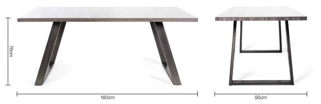 Rectangular 6ft Grey Painted Dining Table Glass Top - Home Furniture Interiors