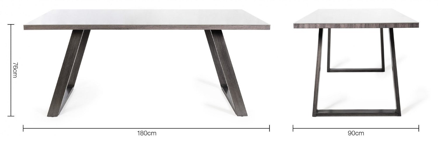 Rectangular 6ft Grey Painted Dining Table Glass Top - Home Furniture Interiors