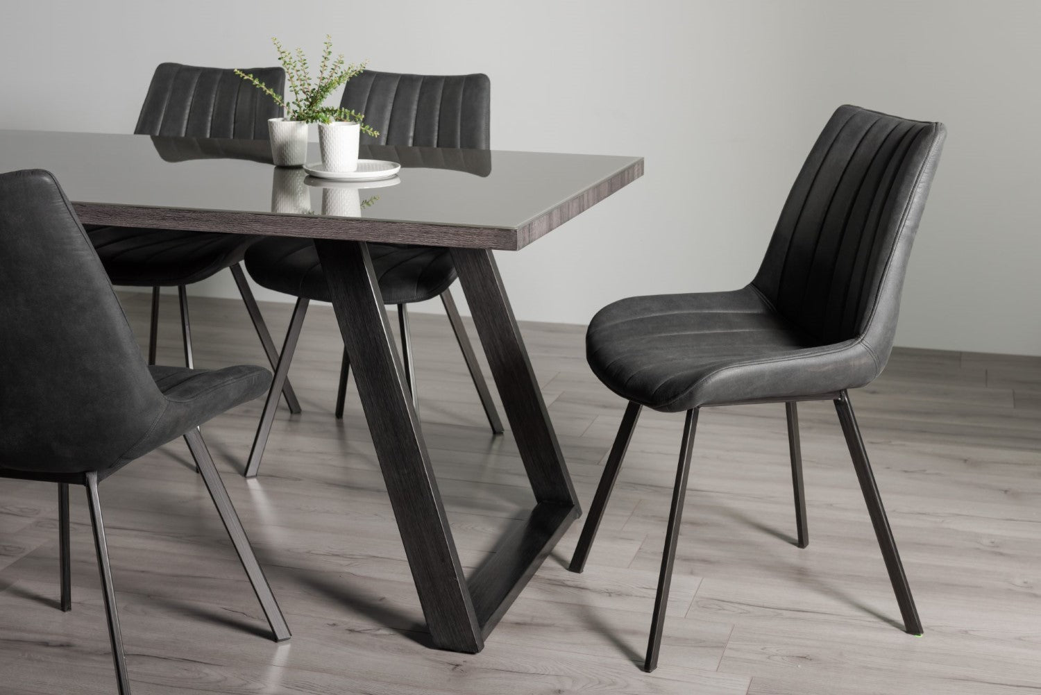 Rectangular 6ft Grey Painted Dining Table Glass Top