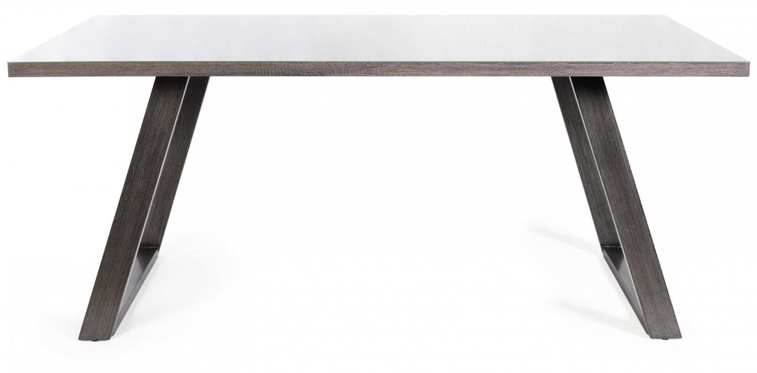 Rectangular 6ft Grey Painted Dining Table Glass Top - Home Furniture Interiors