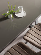 Rectangular 6ft Grey Painted Dining Table Glass Top - Home Furniture Interiors