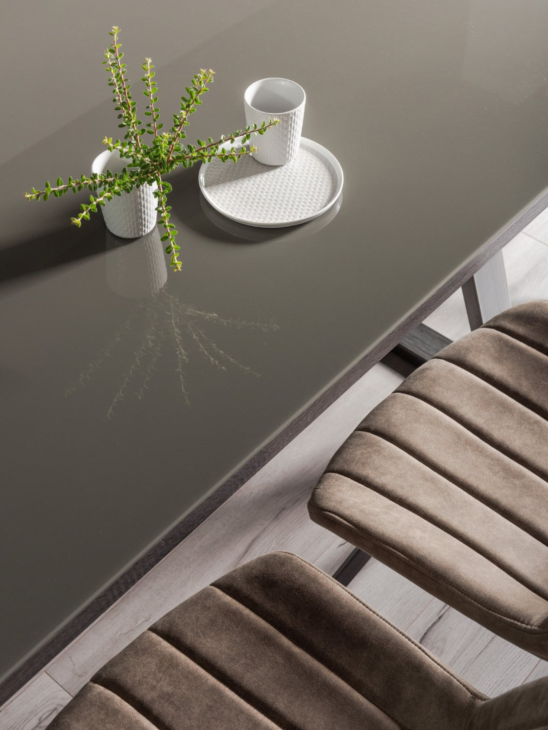 Rectangular 6ft Grey Painted Dining Table Glass Top - Home Furniture Interiors