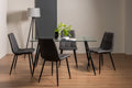 Glass Rectangular Dining Set 4 Dark Grey Leather Chairs