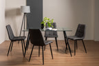 Glass Rectangular Dining Set 4 Dark Grey Leather Chairs
