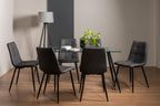 Glass Dining Table Set 6 Dark Grey Leather Chairs