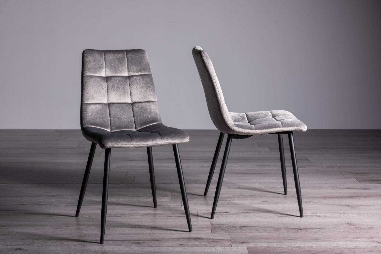 Clear Glass Dining Table Set 4 Grey Velvet Dining Chairs - Home Furniture Interiors