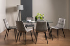 Clear Glass Large Dining Table Set 6 Grey Velvet Chairs