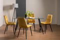 Clear Glass Dining Table Set 4 Yellow Velvet Fabric Chairs