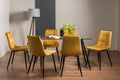 Rectangular Glass Dining Table Set 6 Yellow Velvet Chairs