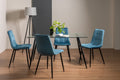 Clear Glass Dining Table Set 4 Blue Velvet Fabric Chairs