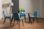 Clear Glass Dining Table Set 4 Blue Velvet Fabric Chairs