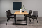 Oak Dining Table Set 4 Dark Grey Leather Chairs