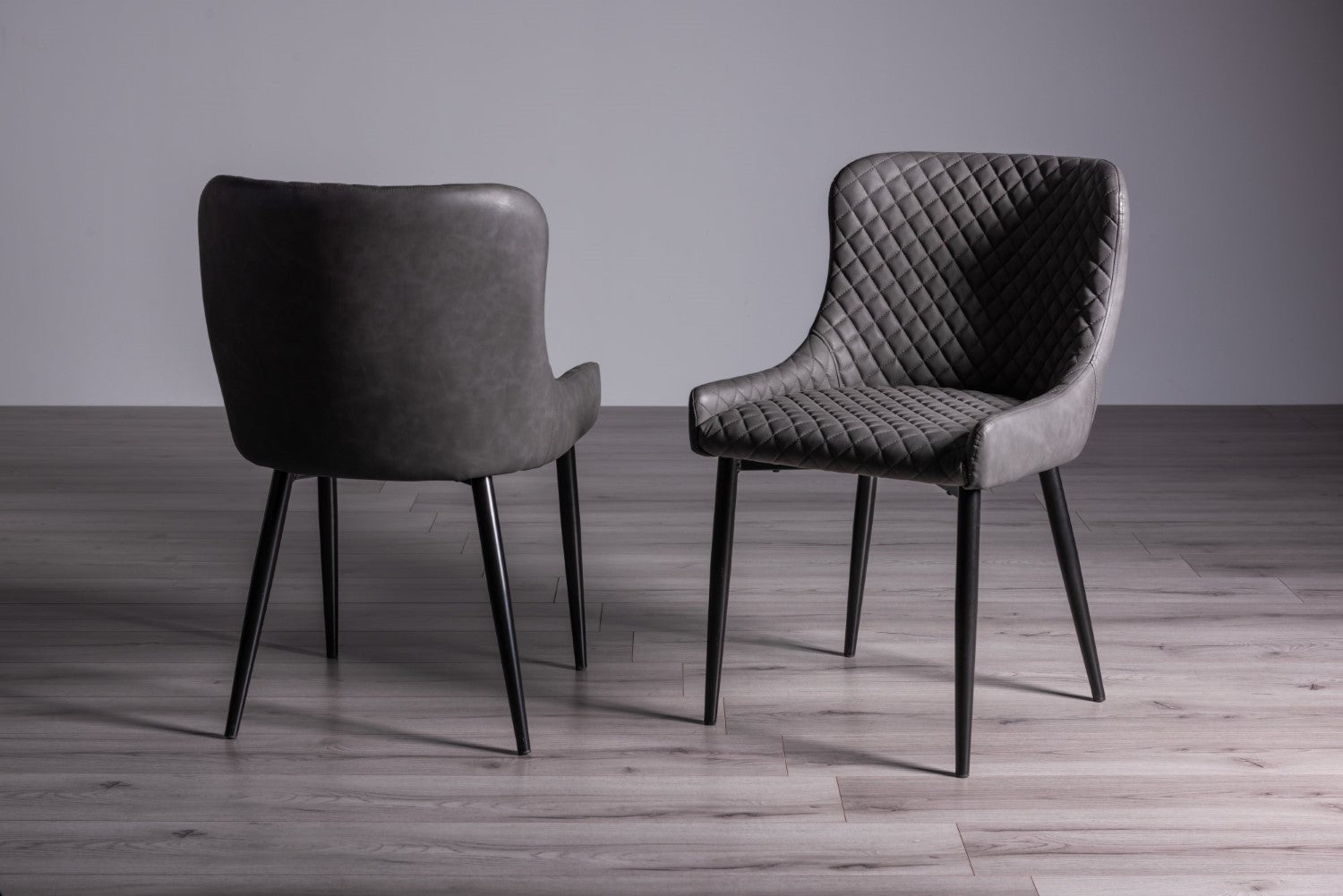 Oak Dining Table Set 4 Dark Grey Leather Chairs - Home Furniture Interiors