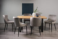 Oak Rectangular Dining Table U Legs 6 Grey Velvet Chairs Set