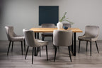 Oak Rectangular Dining Table U Legs 6 Grey Velvet Chairs Set
