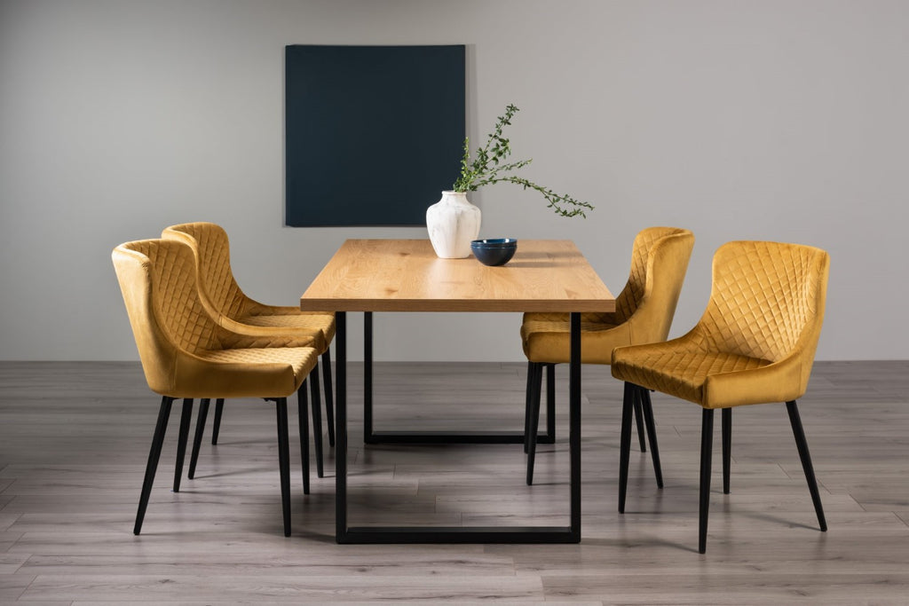 Oak Dining Table 4 Yellow Velvet Chairs Dining Set