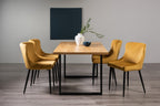 Oak Dining Table 4 Yellow Velvet Chairs Dining Set