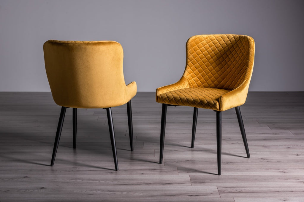 Oak Dining Table 4 Yellow Velvet Chairs Dining Set - Home Furniture Interiors