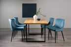 Rustic Oak 160cm Dining Set 4 Blue Velvet Chairs