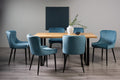 Rustic Oak Dining Set U Legs 6 Blue Velvet Fabric Chairs