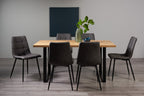 Rustic Oak Dining Table Set U Leg 6 Dark Grey Leather Chairs