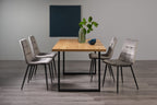 Rustic Oak Dining Table Set 4 Grey Velvet Dining Chairs
