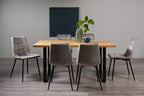 Rustic Oak Dining Table Set U Legs 6 Grey Leather Chairs