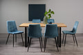 Rustic Oak Dining Table Set with 6 Blue Velvet Chairs