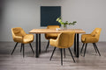 Rustic Oak Dining Table Set U Legs 4 Yellow Velvet Chairs