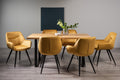 Oak Rectangular Dining Table Set 6 Yellow Velvet Chairs