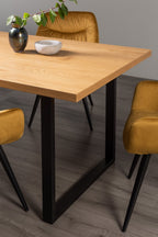 Oak Rectangular Dining Table Set 6 Yellow Velvet Chairs - Home Furniture Interiors