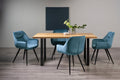 Rustic Oak Dining Table Set U Legs 4 Blue Velvet Chairs