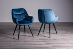 Rustic Oak Dining Table Set 6 Blue Velvet Fabric Chairs - Home Furniture Interiors