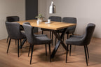 Rustic Oak Dining Table Set 6 Grey Leather Dining Chairs