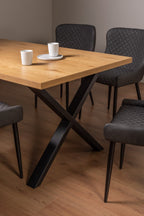 Rustic Oak Dining Table Set 6 Grey Leather Dining Chairs - Home Furniture Interiors