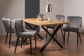 Rustic Oak Dining Table Set 4 Grey Velvet Fabric Chairs