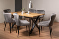 Rustic Oak Dining Table Set 6 Grey Velvet Fabric Chairs