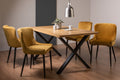 Oak Dining Table Set with 4 Yellow Velvet Chairs