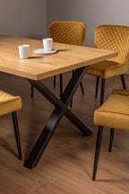 Oak Dining Table Set with 4 Yellow Velvet Chairs - Home Furniture Interiors